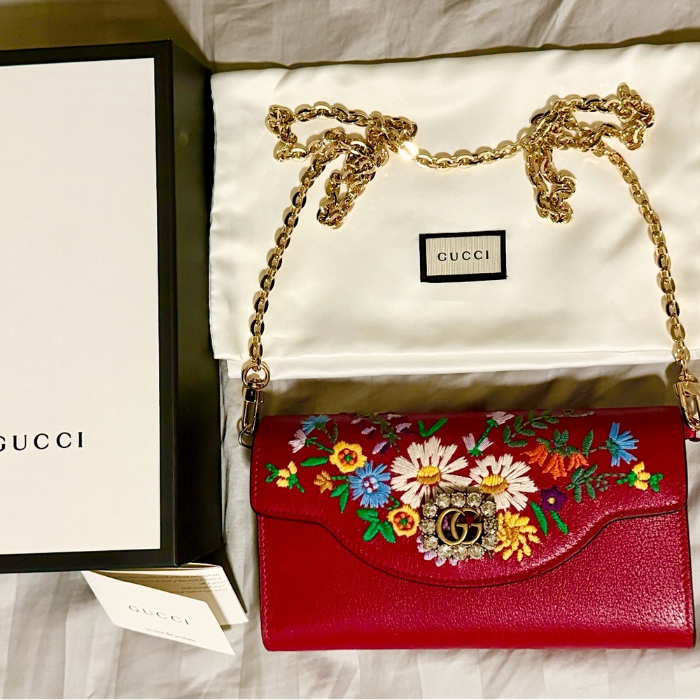 ❤️‍🔥NEW❤️‍🔥Gucci Ricamo Fiori Floral Embroidered Continental Wallet GG Marmont